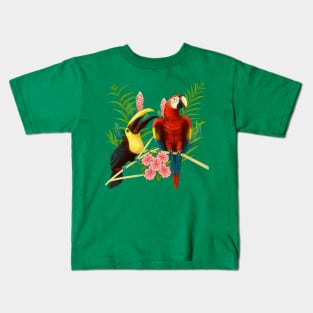 Toucan and Scarlet Macaw tropical birds Kids T-Shirt